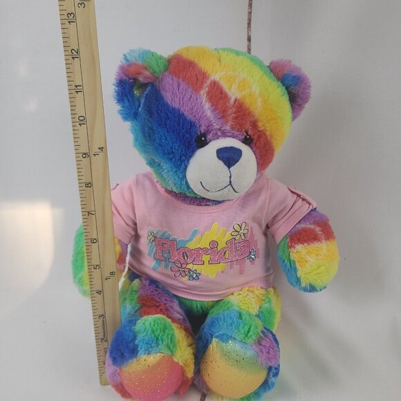 Build A Bear Rainbow Striped Rainbow Peace Sign Teddy Bear Stuffed Plush Florida - Picture 7 of 8